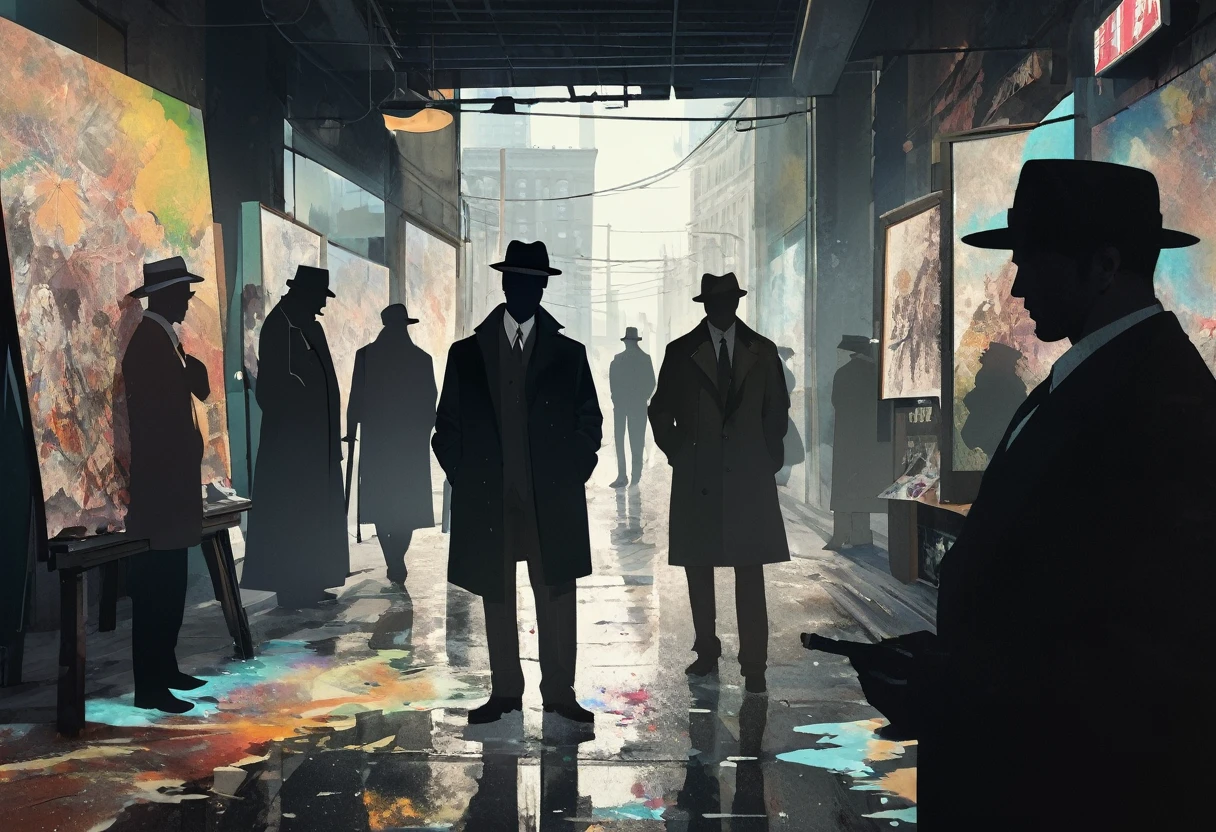 color photo of "Peaky Blinders" A gritty portrait of the Shelby family, their faces masked by shadows, showcasing their sharp suits, flat caps, and fierce expressions. The scene is set in the dimly lit streets of Birmingham, with smoke billowing from factory chimneys and cobblestone roads. The atmosphere is tense, with a hint of danger lingering in the air. The camera captures the essence of the 1920s era, bringing to life the roaring spirit of the Peaky Blinders. The photo is captured with a vintage Leica M3 camera, using Kodak Portra 400 film to enhance the rich colors and tones. The lens used is a 50mm f/1.4, allowing for a shallow depth of field and dramatic focus on the characters. Directed by Martin Scorsese, cinematography by Roger Deakins, photography by Annie Leibovitz, and fashion design by Alexander McQueen