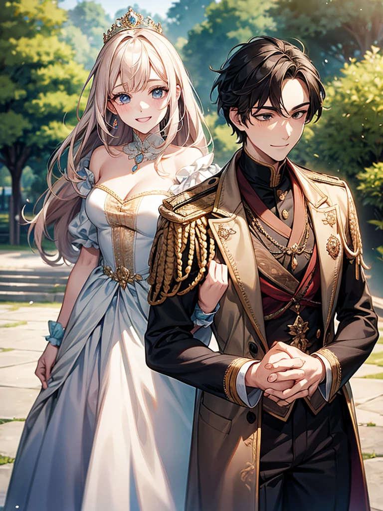 2person, 1girl and 1boy, elfs, middle aged couple, aristocratic looking, in the garden, many flowers