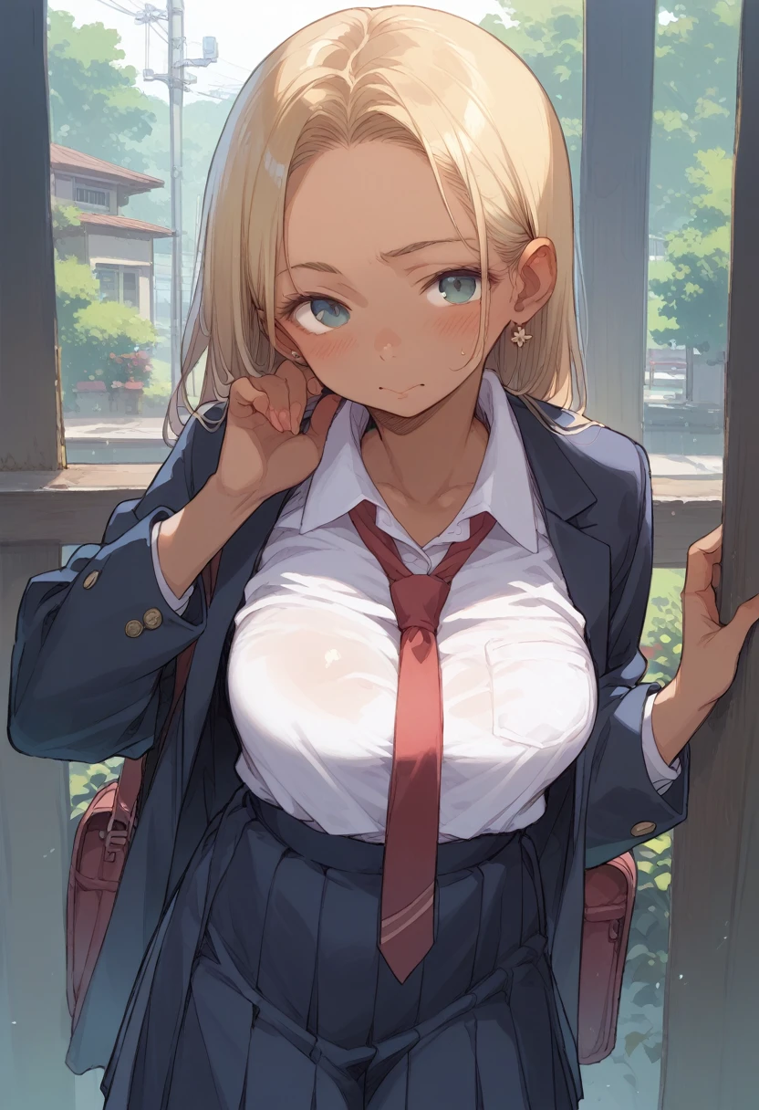 JK Gal、Brown Skin、blonde、Big Breasts、School Uniform、A little skin