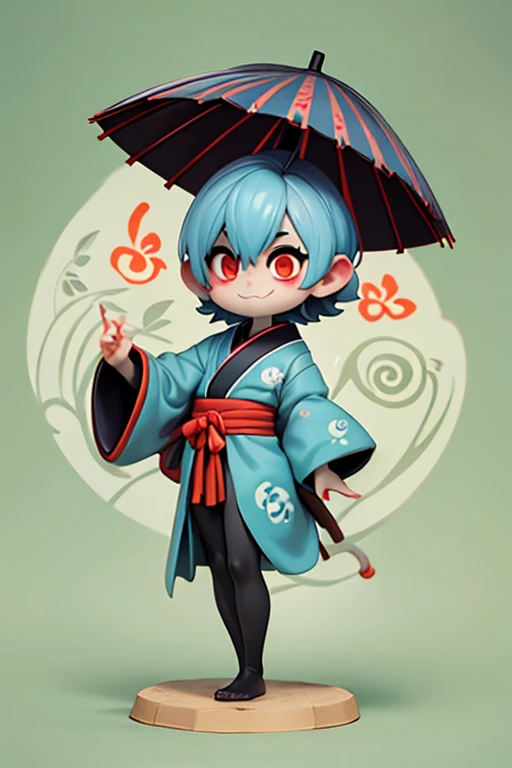 Yokai、Umbrella boy、One leg、Simple design、Primary school students、young、small、height: 130cm、Character portrait 、Simple design、kimono、
