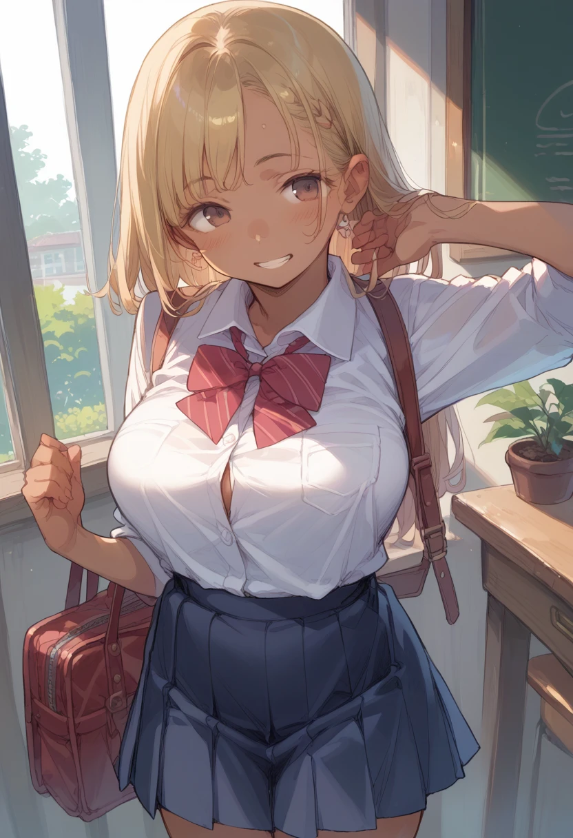 JK Gal、Brown Skin、blonde、Big Breasts、School Uniform、Chupa Chups