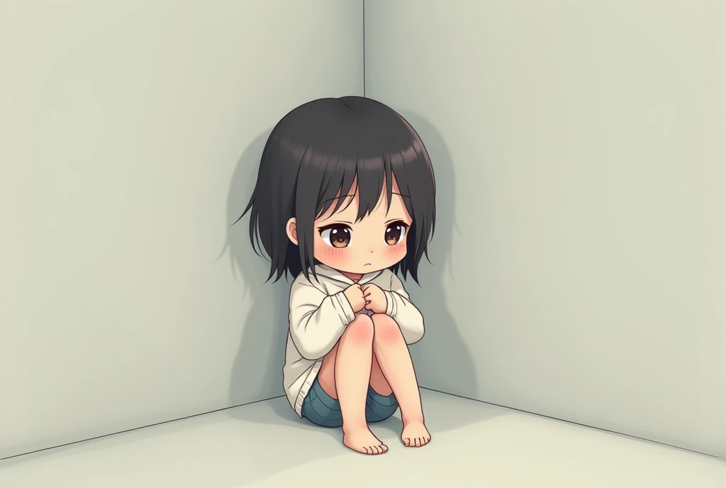 girl, pee on the pants, floor, sit
