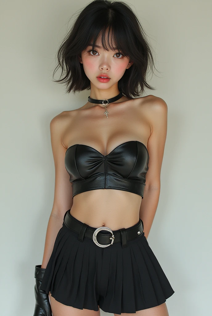 •Gênero: Woman • Age: 18 to 22 years old • Nationality: Brazilian • Color: White • Hair: Black and smooth.
•Haircut: chanel • Height: 160cm • Bust: mic, well defined breasts/Natural • Waist: Small • Hip: Proportional to the waist and round butt.
•Roupa: Black bodysuit and black synthetic leather pants.
•Accessories: earrings in ear, black bracelet on the wrist and handbag, black • Environment: Nightclub • Schedule: 00h Realistic image