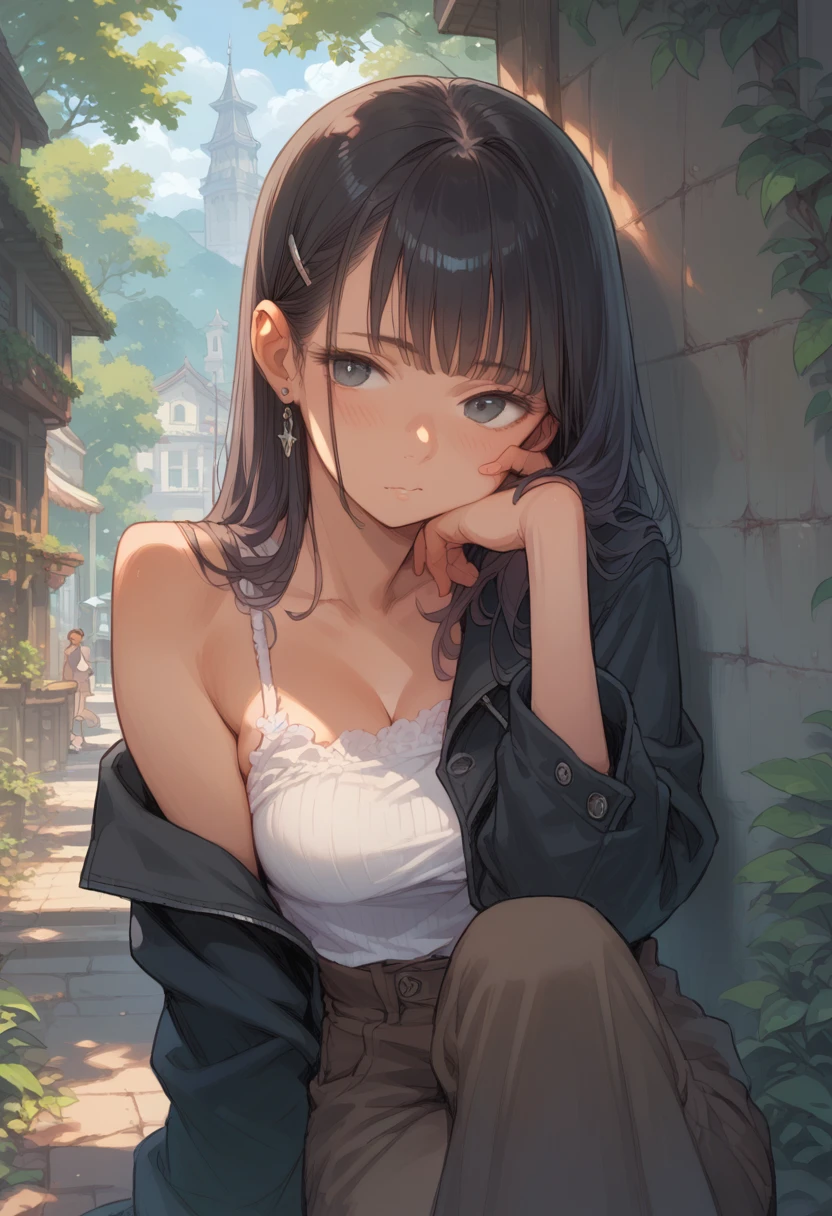 (small breasts:1.3), (perky chest:1.1), (pointed chest:1.0), (Pudding cake magazine cover:1.3)，(from above:1.0),(from side:0.9),masterpiece, 1girl, Amazing Cleavage:1.1, thin waist, big ass, Raised sexy, small breast: 1.3, sexy posed cleavage:1.2,solo, open mouth, have a cute grass of cute beergrass,bronde hair, dark blue eyes, dress, bare shoulders, jewelry, collarbone, sidelocks, hairband, earrings, indoors, off shoulder, sweater, arms behind back, plant, short hair with long locks, gild hairband, sweater dress:1.2, off-shoulder sweater, red sweater, dark gord hair, big side hair, very long side hair,is rendered in (masterpiece: 1.2, best quality), with (ultra high resolution) and an exquisite (depth of field). This masterpiece is not only visually stunning but also tells,A scene of cooking in the kitchen in the classroom ,looking at viewer, 