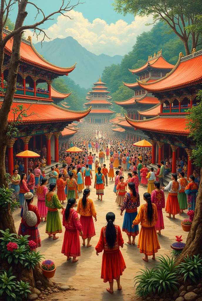 Illustration of indonñ tradisional art performance parade at the street of bali
