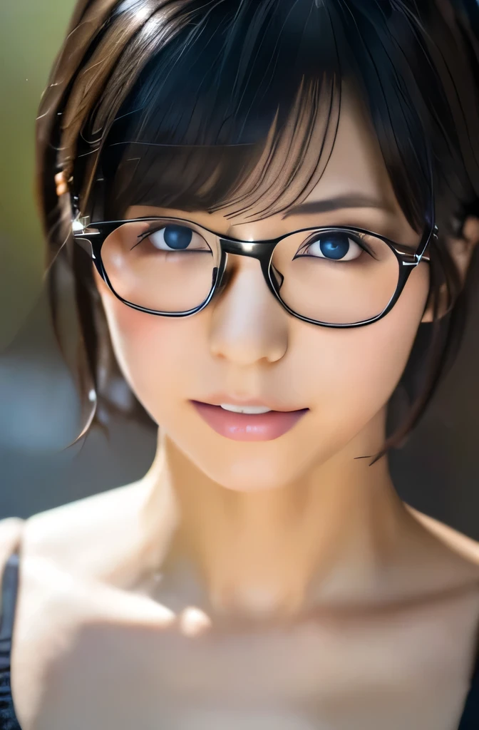 a close up of a woman with black hair wearing glasses, realistic anime 3 d style, 3 d anime realistic, photorealistic anime girl render, realistic anime artstyle, anime realism style, realistic young anime girl, realistic anime art style, photorealistic anime, hyper realistic anime, smooth anime cg art, anime styled 3d, semirealistic anime style, realistic anime,Big Breasts,Portraiture,