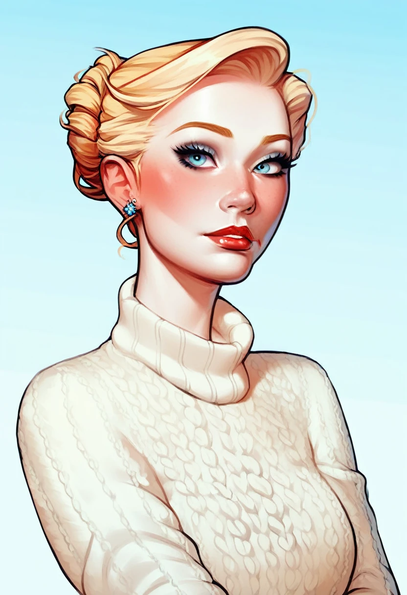 American female aristocrats in the 1920s，Blonde hair，White skin，Wear a white sweater on the upper body，Solid color background，flux, traps, [[Alone]], [1woman]