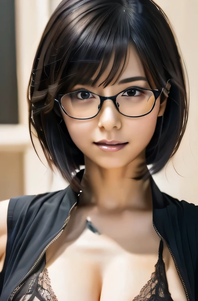 a close up of a woman with black hair wearing glasses, realistic anime 3 d style, 3 d anime realistic, photorealistic anime girl render, realistic anime artstyle, anime realism style, realistic young anime girl, realistic anime art style, photorealistic anime, hyper realistic anime, smooth anime cg art, anime styled 3d, semirealistic anime style, realistic anime,Big Breasts,Portraiture,