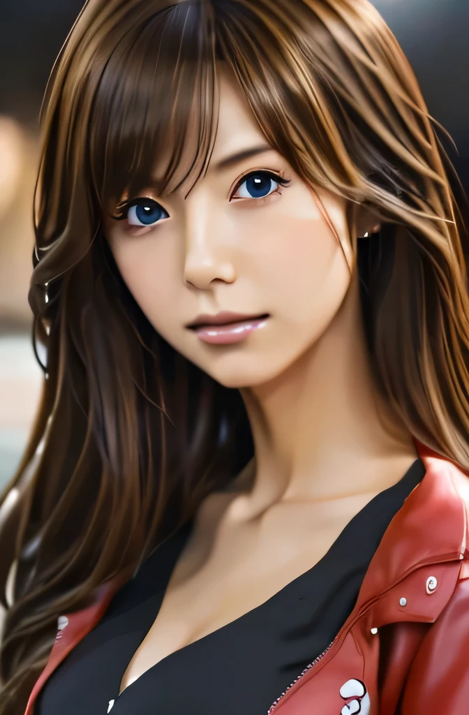 girl with long brown hair and a red jacket, realistic anime artstyle, realistic anime 3 d style, anime realism style, realistic anime art style, rin tohsaka, smooth anime cg art, made with anime painter studio, realistic young anime girl, anime styled digital art, painted in anime painter studio, semirealistic anime style, digital anime illustration