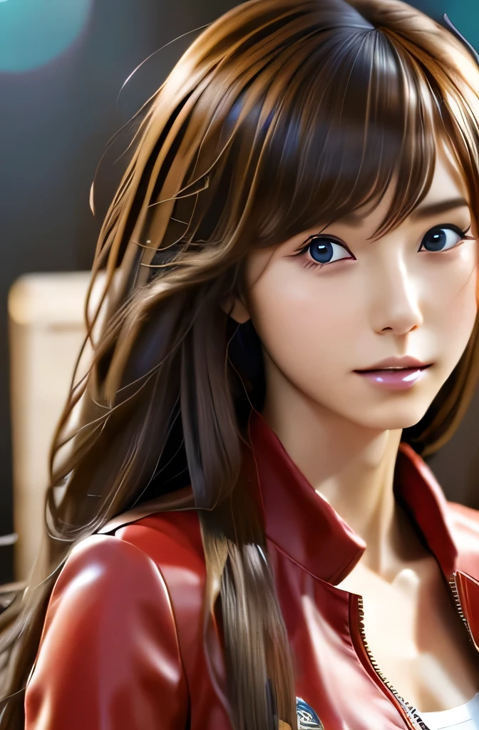 girl with long brown hair and a red jacket, realistic anime artstyle, realistic anime 3 d style, anime realism style, realistic anime art style, rin tohsaka, smooth anime cg art, made with anime painter studio, realistic young anime girl, anime styled digital art, painted in anime painter studio, semirealistic anime style, digital anime illustration