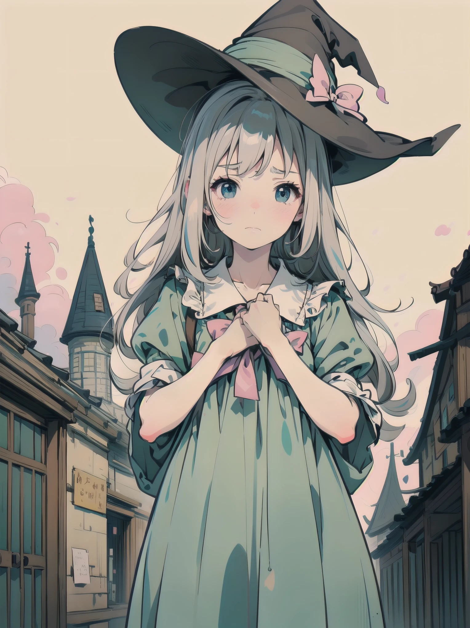 🎶, (🧙‍♀️), ✡, ✨(hat), , Alice in Wonderland, Alone, very beautiful, cute, adorable, embarrassed, alone, blue eyes, look at viewer, looking up, kawaii tech, pastel colors, kawaii, cute colors, Alice in Wonderland, alone, very beautiful, cute, adorable, embarrassed, alone, blue eyes