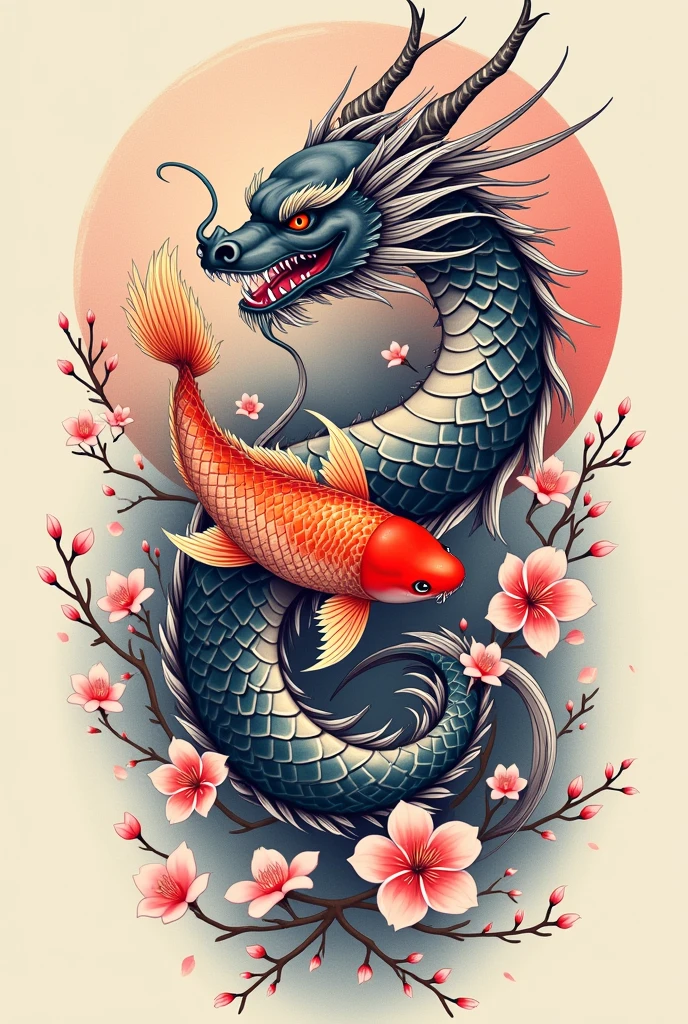 Japanese tattoo: dragon and koi fish