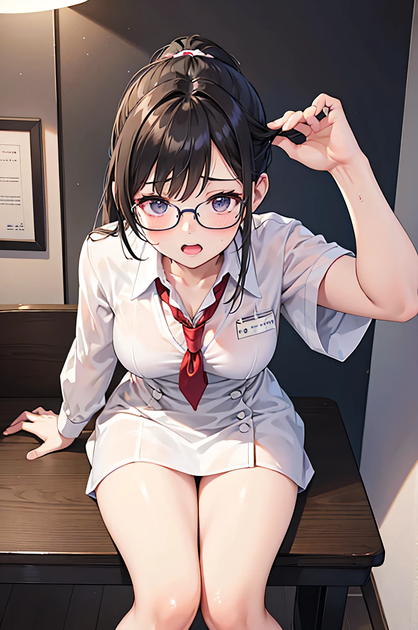 NSFW,Realistic photos,Class representative-style girl,ponytail,Glasses,Masturbating in the school nurse&#39;s office while wearing sexy clothes,put dildo in pussy,Inserting,Impregnation,Creampie,Sexy face,Feeling face,Drooling and kissing,,Lots of drool,Full body image,Busty,Very large breasts,Ahegao,Eyes facing upwards,To show off underwear,Embarrassed look,Masturbating on the corner of a desk