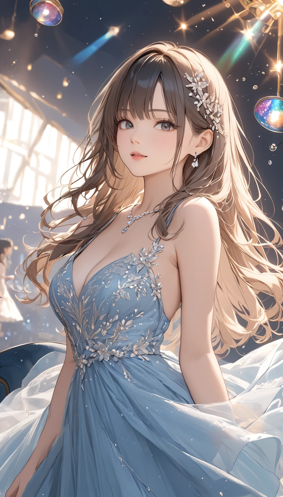 A woman in a blue dress is standing in a room - SeaArt AI