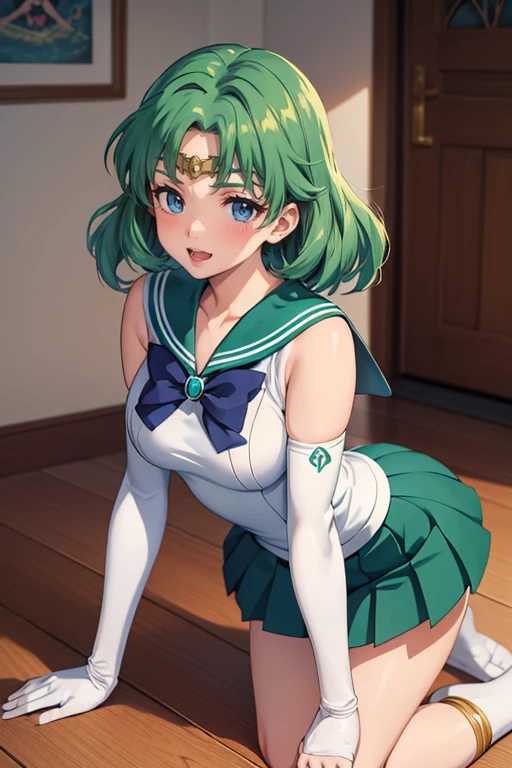 the sailor jupiter、Sailor Jupiter costume、embarrassed from、Sitting on the floor and opening legs、opens legs、full of sweat、Wearing sweat、M-shaped legs、panties small、