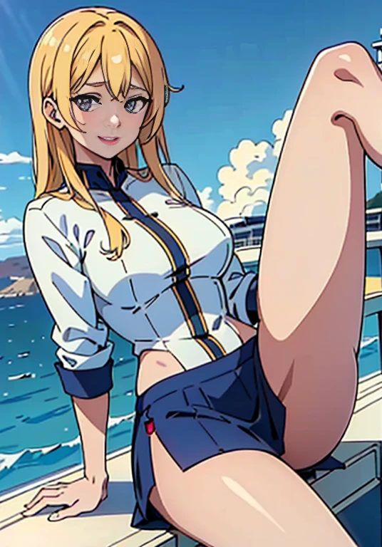 masterpiece,(ultra-detailed),1girl, mysterious heroine xx \(fate\), smile,open mouth, shrug, blue jacket, thigh strap, large_breasts, ocean, splashing, blonde_ponytail, ahoge, open_legs, 1girl, 18 year old female, Fate Grand/Order, anime style, ultra realistic, high detail, sexy pose, sexy, beautiful, exposed skin, slender, skinny, exposed breast, breast, nipples, nude, nudity, absurdres, high res, ultrasharp, 8K, UHD, retina, masterpiece, accurate, anatomically correct, perfect anatomy, textured skin, super detail, high details, high quality, award winning, best quality, high res, looking at viewer, detailed eyes, four fingers and one thumb per hand, perfect hands, perfect finger, two arms only, no clothes, revealing, blonde hair, blue eyes