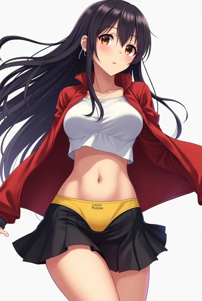 whole body, One Girl, 完璧なface, face, (Dark Skin:1.2), (Public Tattoo:1.2), Bright red eyes, Half closed eyes, Expressionless, Expressionless, Long Hair, (Messy Hair:1.4), (Hair hiding the eyes), (poncho, Crop top, belly button, Underboob), (garter, choker), (White shorts), (Stand and spread your legs:1.5), (Squat:1.2), break, Apartment, indoor