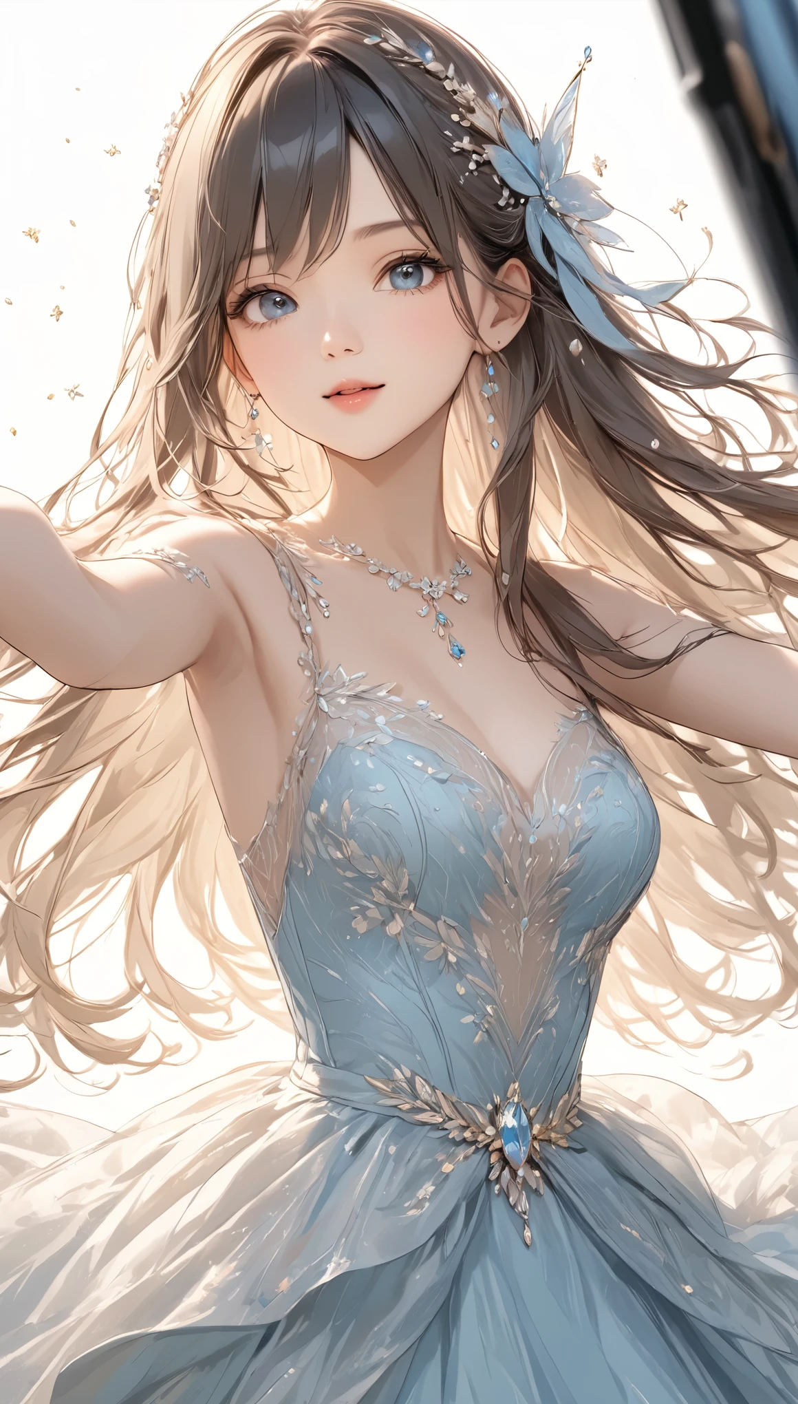 Anime girl in blue dress with long hair and blue dress - SeaArt AI