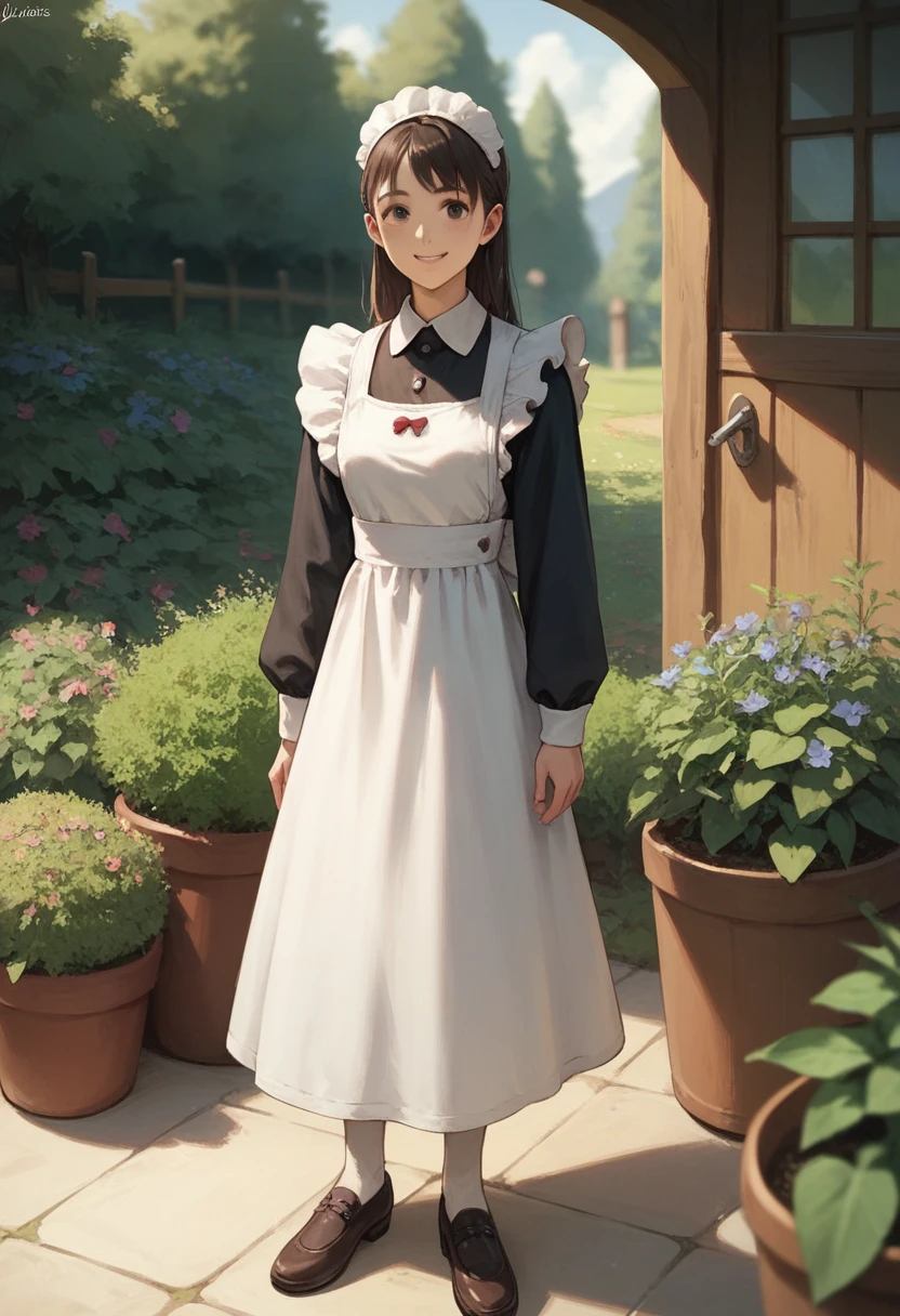 One girl, lppl2, Long sleeve, dress, Maid, smile,Standing, View your viewers, Gardening House
