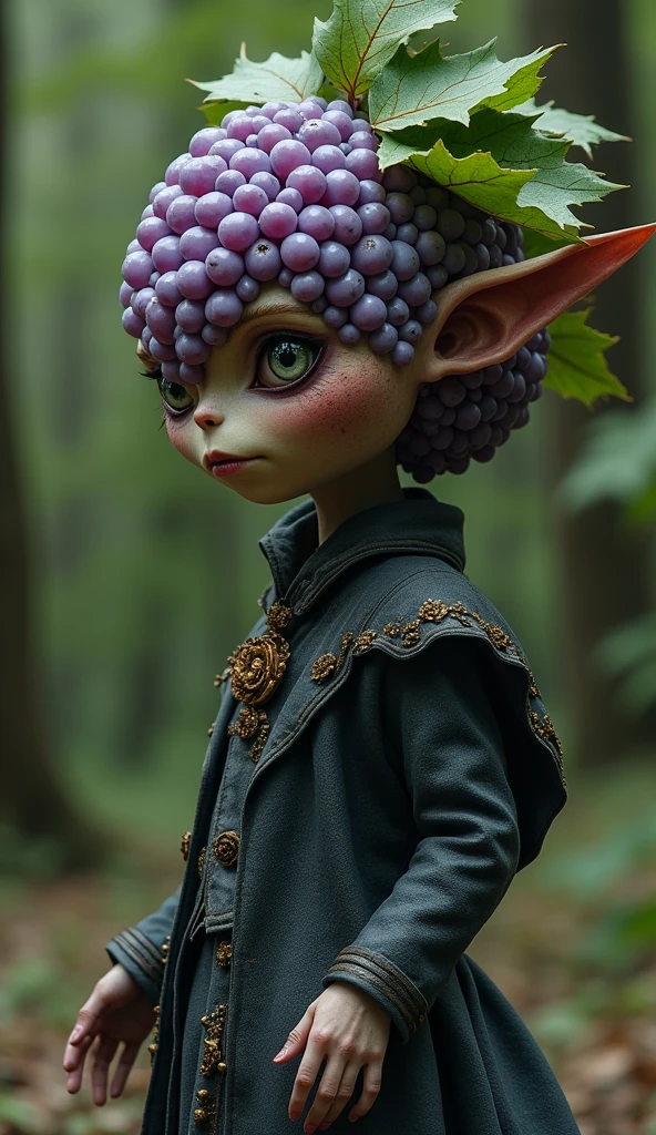 An albino elf with purple eyes picks blackberries in the forest --auto