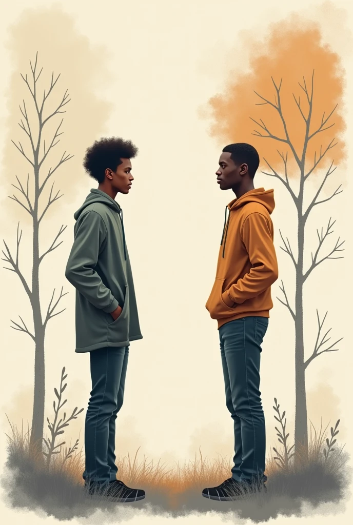 Two black teenagers giving a warning looking straight ahead
