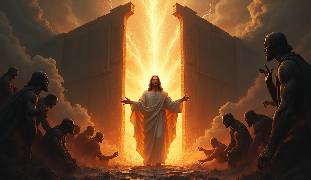 We need an image in which Jesus has sent a baby in anger and a Bobby to hell. High quality image.
