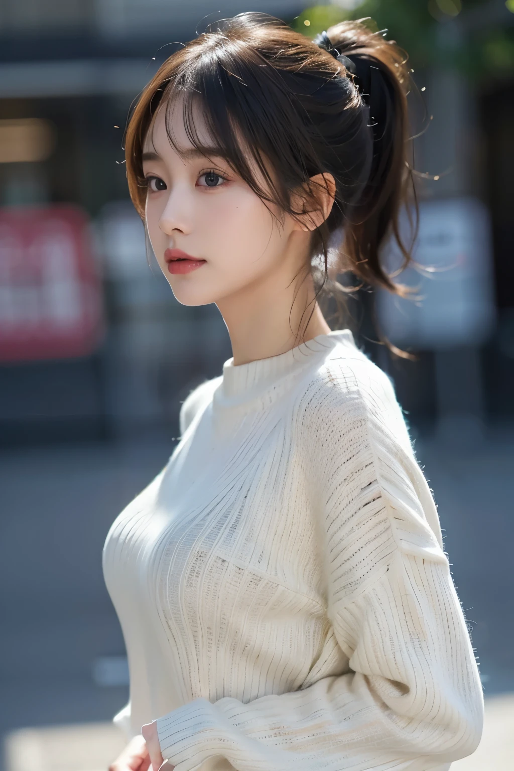 Detailed details,、hight resolution、hightquality、Perfect dynamic composition、Beautiful detailed eyes、short-hair、Small breasts、Natural Color Lip、Kamimei、Shibuya、20 years girl、1 persons、Transparent skin、Glowing hair、masutepiece、Best Quality、finely detail、hight resolution、8K、The correct state of the human body、randome pose、Gravure Model Pose、Sheer tops、Jumper Dress、Hair soaring in the wind