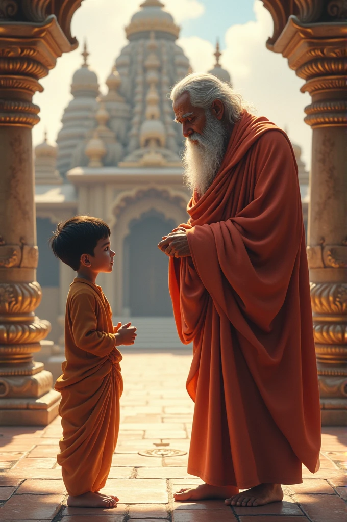 A boy who's name I Sanjaya is standing in the front of lord Hanuman ji
