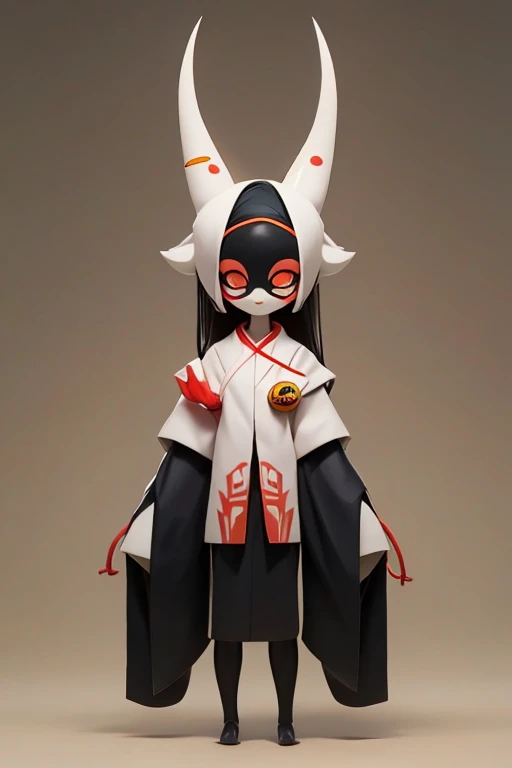 Yokai、Simple design、Primary school students、young、small、height: 130cm、Character portrait 、Simple design、kimono、Kokeshi doll、Fox Mask
