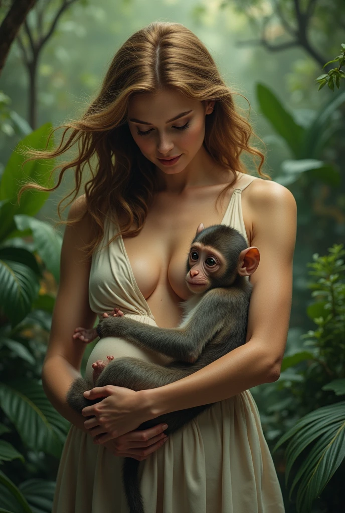 1 woman with big breasts having sex with a monkey