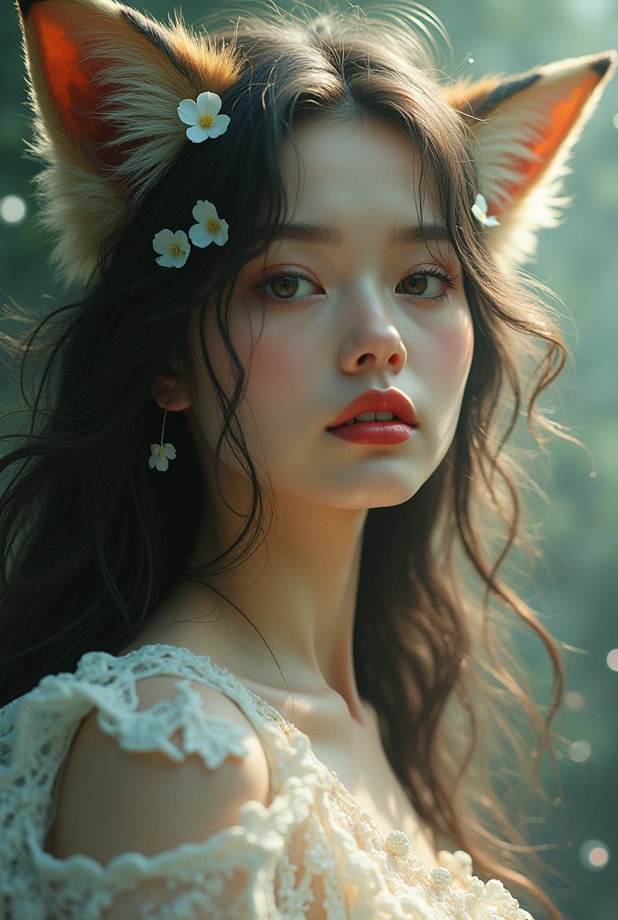 1 Girl,Solitary,HD,Realism,Real People, 8k wallpaper, Extremely detailed, beautiful, masterpiece, best quality,, Fox Demon, fox面具, Short coat, Foxfire Curse, fox, Transformation,