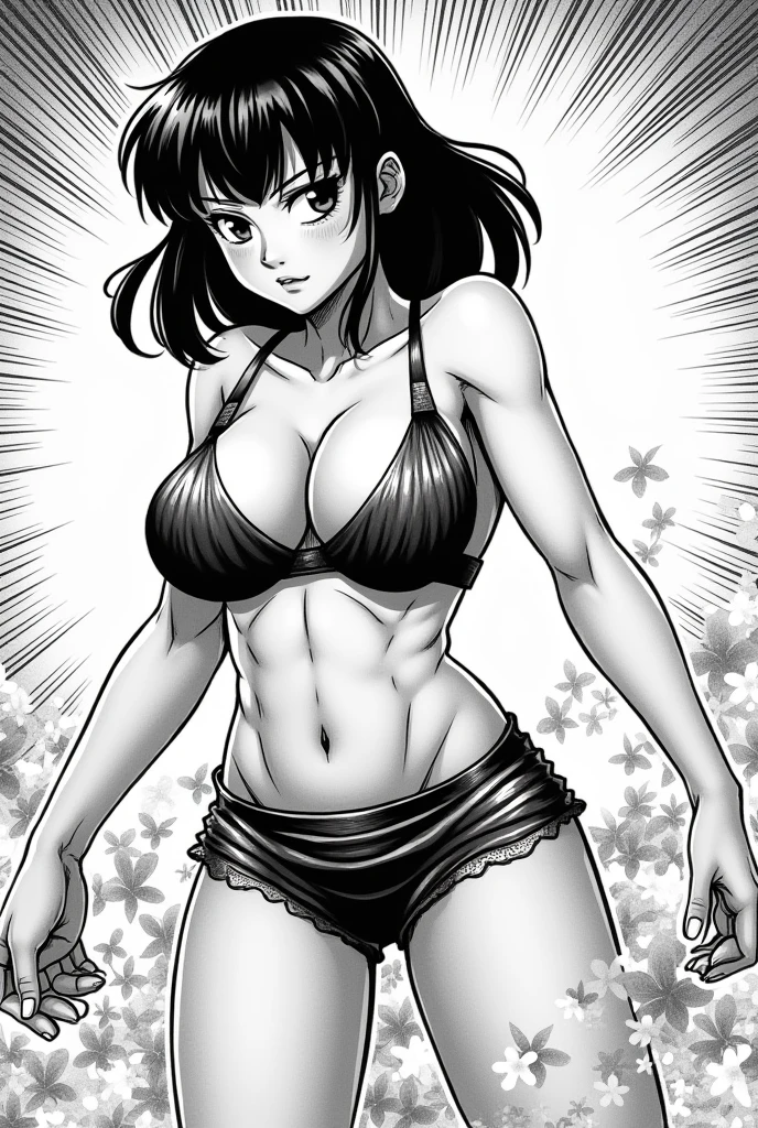 sexy girl with powerful muscles posing, grey lace thong and exquisite lingerie, long legged, sharp contours, dark eyes, strong, gym,angry, powerful, standing tall, karate champion, goddess
