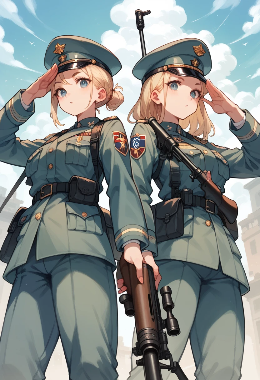 salute,Many women,uniform,Ultra Wide Angle,Sniper Rifles