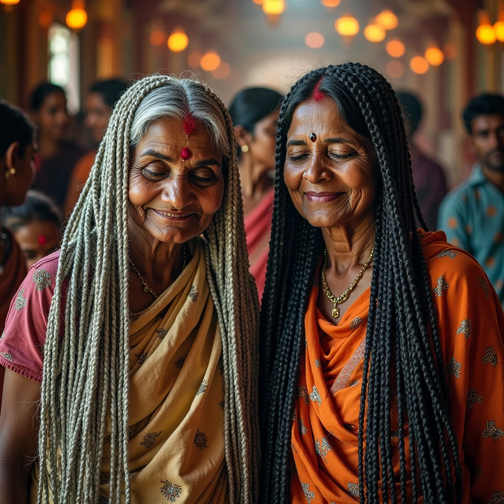 In india naga temple,total 3 india eldery ladies involving and licking their hairs of each others wildly,First 60 years old eldery indian lady kneeled with her oil smeared conrowed braided hair wears saree with out blouse,Second 60 years old lady from behind to kneeled lady with her oil smeared conrow braided hair wildy raping kneeled lady' head scalp with her tongue wearing wrap saree revealing her upper saggy breast exposed, Third 60 years old eldery with her cean scalp super conrow braided hair raping kneeled lady' scalp exposing one single breast revealing ,these three ladies are with dress in as per detsiled prompt here,all four of them,with their hairs respectively colors for the marure ladies and eldery lady hairs in as per image prompt,their long,meticulaiursly suler conrowed braided hairs shining ,red lipsstick,natural tongues pulled out,licking the eldery lady' hair by other eldery with conrowed hairs like she is being raped excat in image,These all three ladies' faces are with showing full of sexual wildness showing out from their faces exact as in image prompt,Their eyes are fullfill with sexual wildness with raping scalp as per the imahe prompt,(Show me their tongues,long tongues:1.0) styled with 100000 liters hair oil,hairs like viscus oiled pulp,slick combed hair lines highly visible,{{{{Ladies wears perfect dresses in perfectt busty}}}},{{{{{NSFW}}}}},{{{{{{Hairs highly soaked}}}}}},{{{Hairs Drenched in water}}}}},{{{slick combed hair lines}}}},{{{{Hairlines reflecting shinning like mirrors with water}},{{{{{Showcase full bodies perfect figures}}}}},{{{{{High resolution perfecr color grading}}}}}},{{{Perfect conrowed on all three ladies exactly in image prompt}}}}}}},((((((Generate ethnicity as indian sexy build ladies))))))),((((((Generate wildness poses where shows the wildness maturity of the sexually wildness and extremly extremly wildness in to hair licking by their tongues exatly as image prompt if someone sees this should get errected)))),