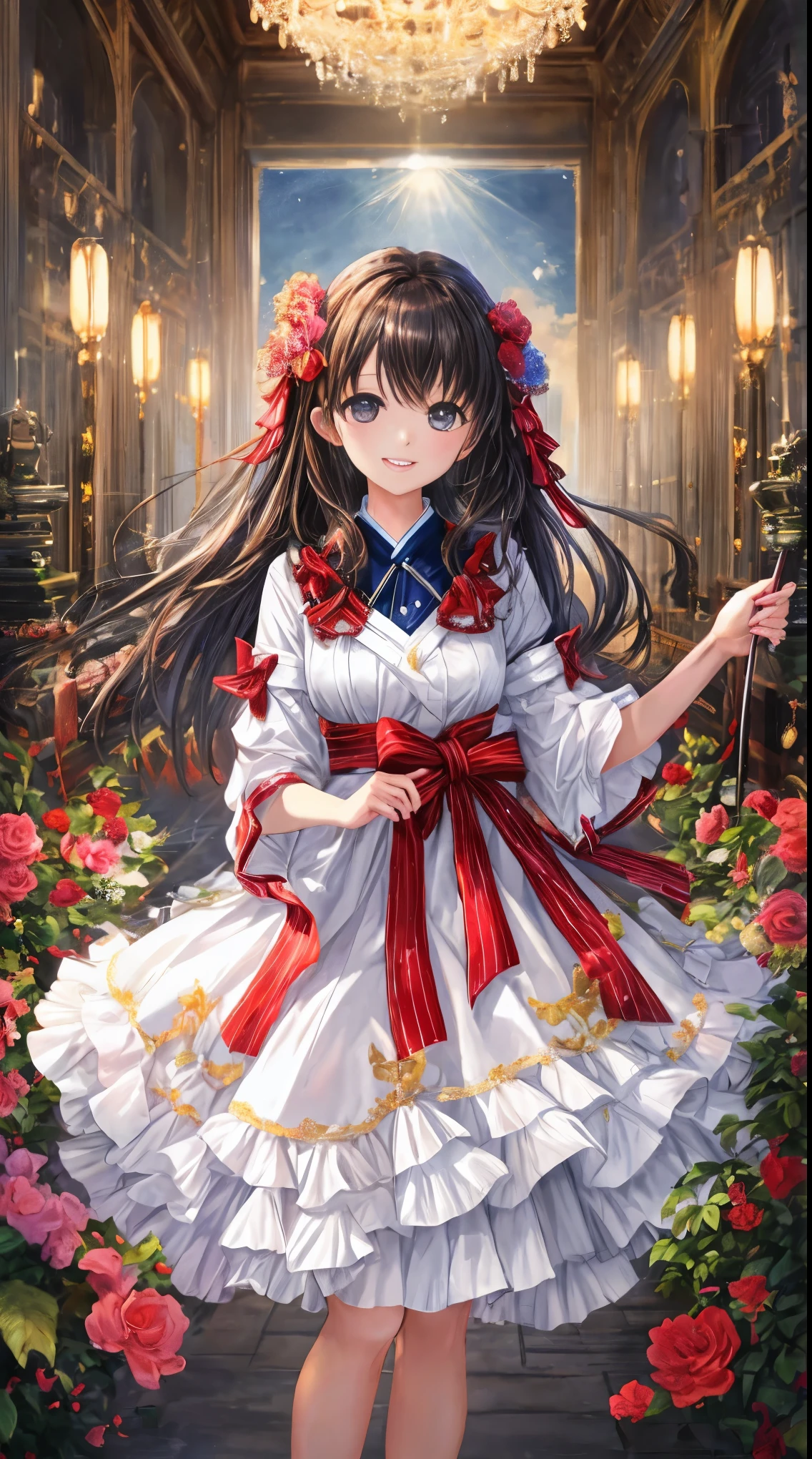 obra de arte,melhor qualidade,anime,(2d:1.2),dentro de casa, ,  1 garota, roswaal mansion housekeeper uniform, Sozinho, housekeeper, olhos azuis ciano, cabelo curto,arco hairband, cabelo entre os olhos, Mangas destacadas, olhando para o espectador, faixa de cabelo vermelha,fita, franja, looking back, arco, cabelo laranja,red fita, mangas pretas, janela, mangas compridas, apron, white arco, babados,fita trim,sorriso leve, own hands together,
