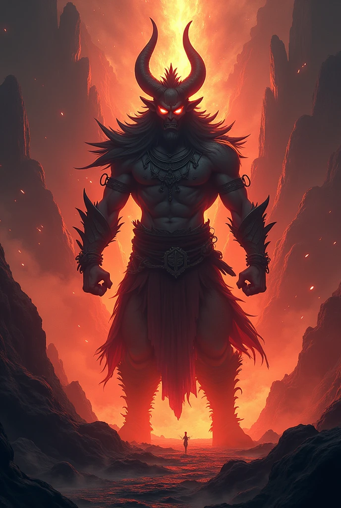 Portrait of a burning fire and lava demon by Byard Wu and Marc Simonetti and George Inness, Fantasy horror atmosphere