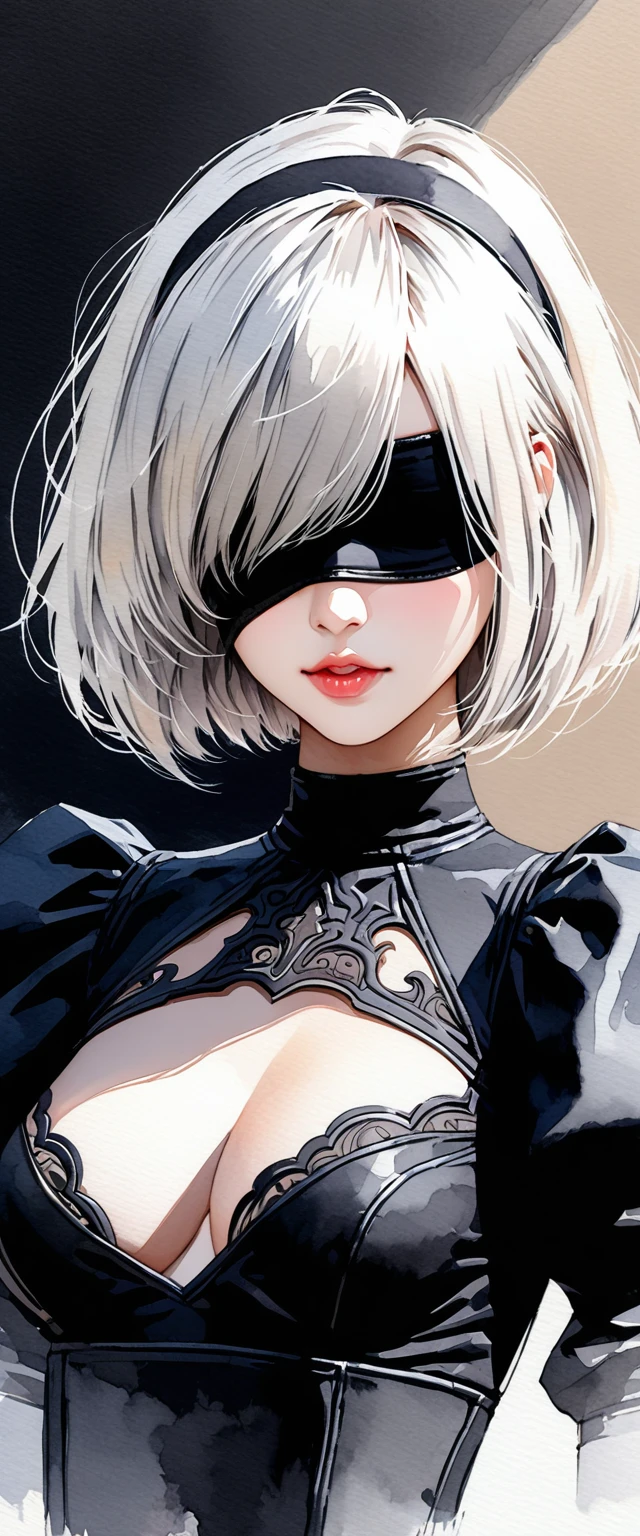(Detailed face and eyes:1.3),
n_2b,White background,inky,Black blindfold,
ultra-detailliert,(hight resolution:1.1),Best Quality,(masutepiece:1.3),Cinematic lighting,