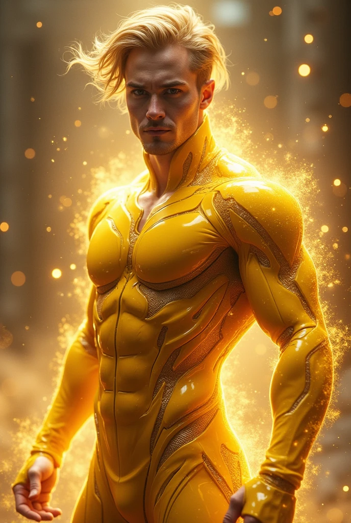 HQ drawing of a beautiful man with golden net around his body below with erect penis, and jellyfish