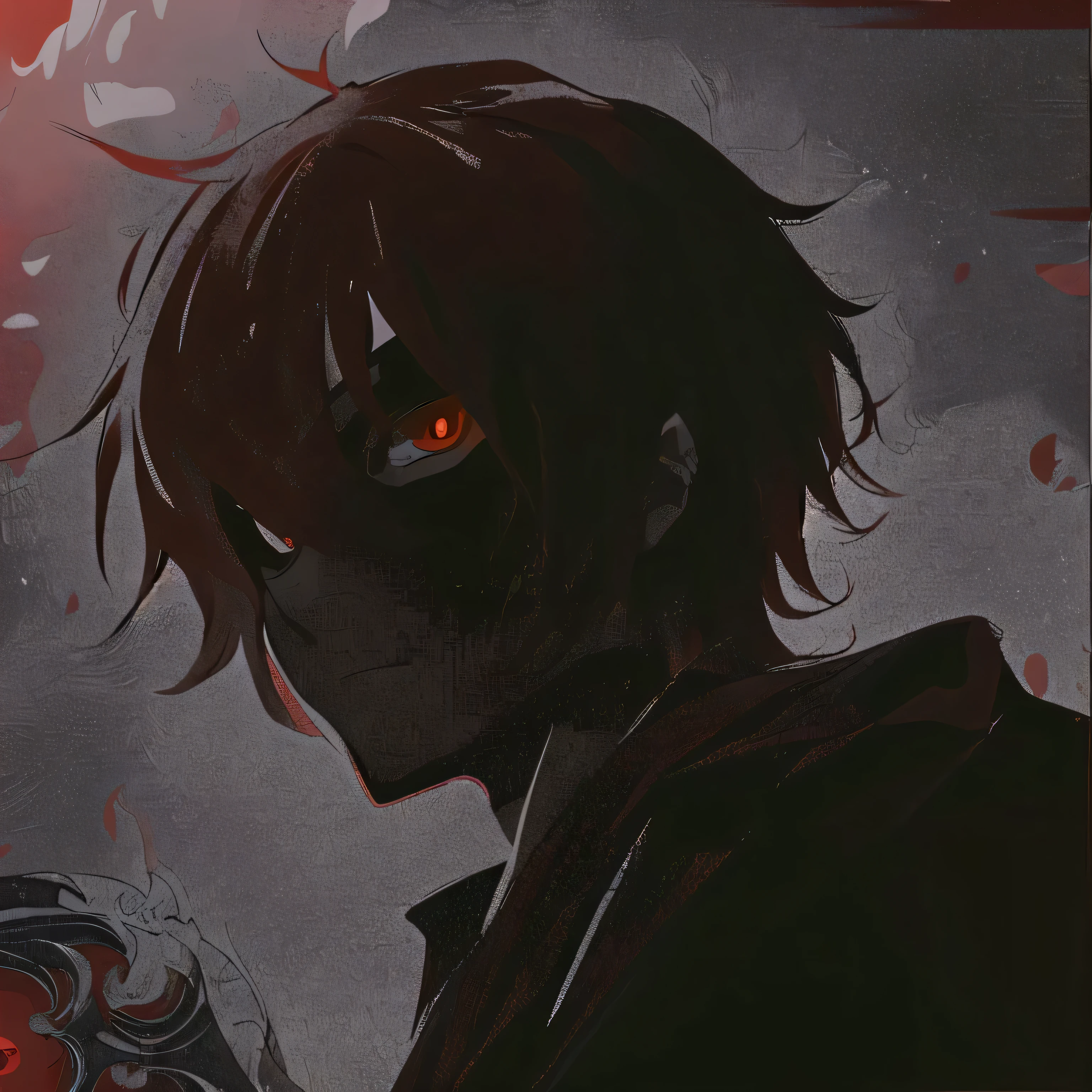 anime guy with red eyes staring at the camera, with red glowing eyes, with glowing red eyes, his eyes are red and glowing, with glowing eyes, fully red eyes no pupils, red eyes glowing, gapmoe yandere grimdark, luminous red eyes, portrait gapmoe yandere grimdark, fully red eyes, with glowing yellow eyes, glowing red eyes