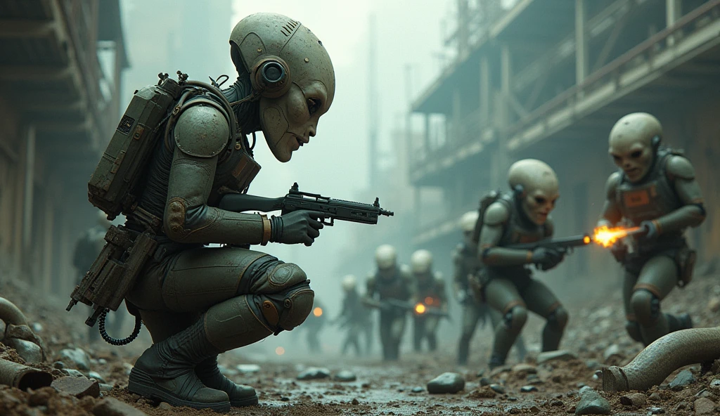 there are two men in alien costumes sitting in a room, yasuke 5 0 0 px models, dystopian slums, machinarium, steampunk insect, still image from tv series, tribal style, by emmanuel lubezki, robotic faces, interconnected human lifeforms, by Fred A. Precht, kitbashing --auto --s2