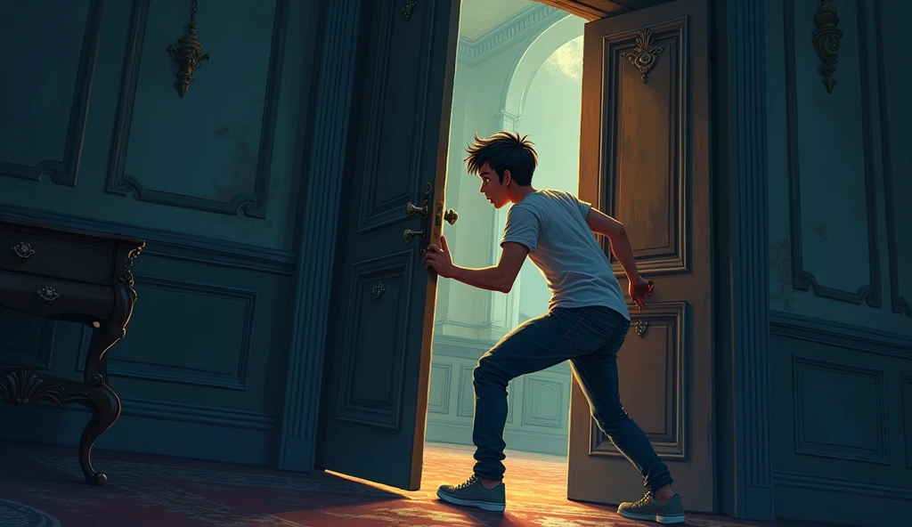 Dar tried to escape from the mansion but the door of the mansion was closed. Boy