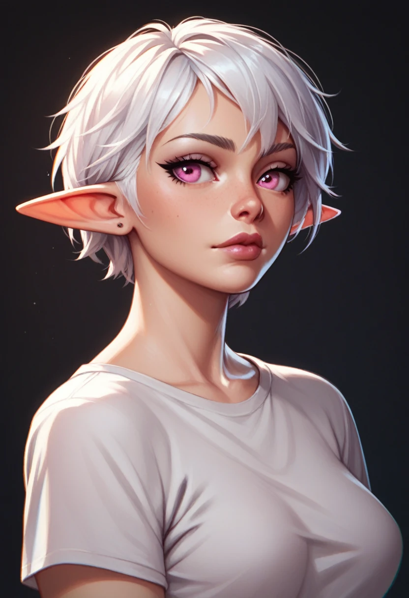 2 elf girl with short white hair and pink eyes