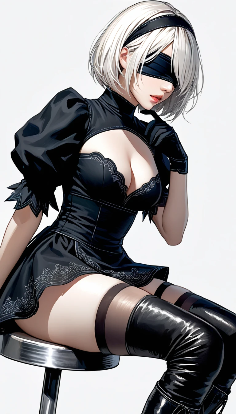 Neferpitou, short hair, (Red eyes:1.5), Animal ears, Hair between the eyes, tail, Gray Hair, Cat ear, cat tail, Cat girl, Curly Hair,wave hair、Curly hair、((playboy bunny))、((latex))、Perfect captivating eyes,Fascinating face、Blushed,Open your mouth a little、(Spread your legs)、Thick thighs、best detail,Exterior photo of main unit、Ears hide、Short Bob、casino、((Billiards))、(((Billiards台の上に腰掛ける)))、Cleavage、from above、Sit on the bed、Billiards台に座る、(((Crossing your legs)))、sexy、((Sick))、(((Creepy Smile)))