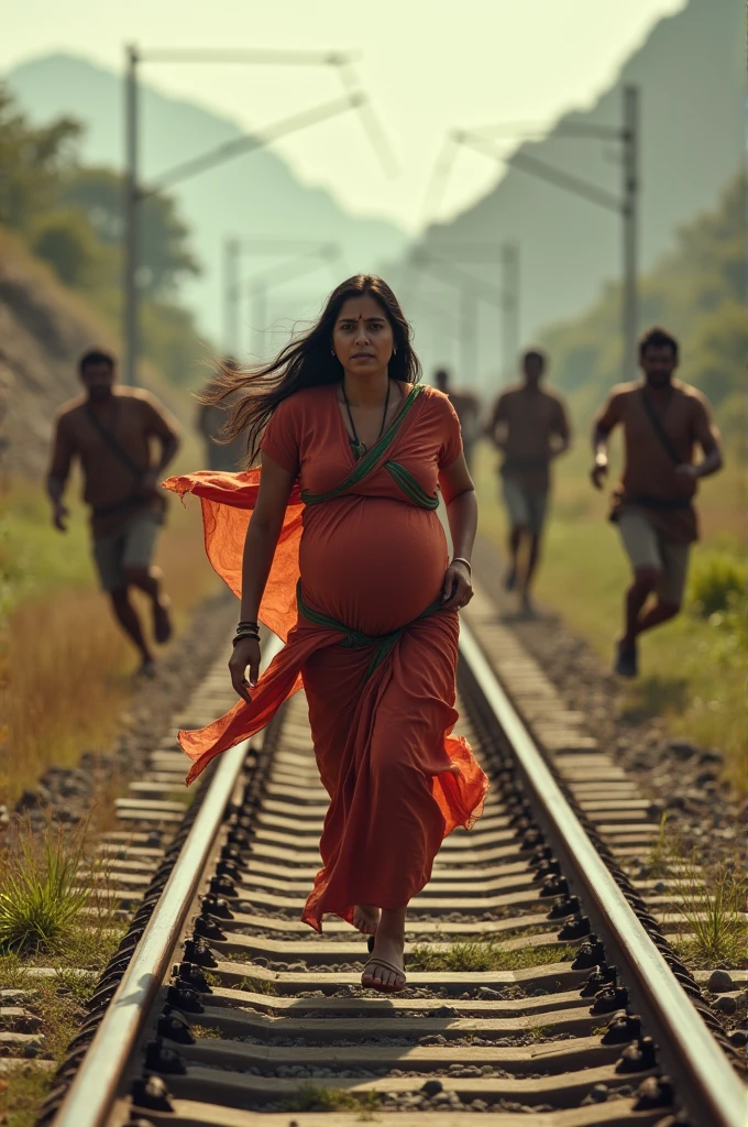 Group of ancient Indian men push down the pregnent women into the well