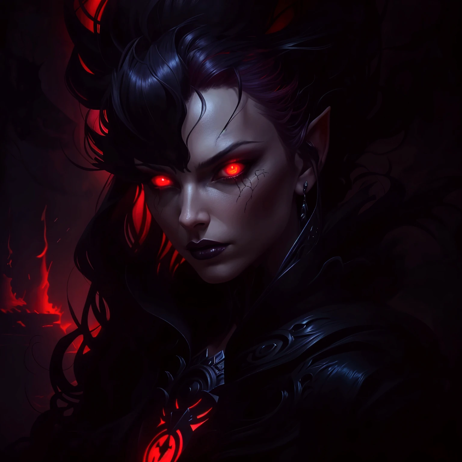 Mulher Lobo, Mulher Lobisomen, Mulher Werewolf, Werewolf woman, cabelo comprido preto, olhos vermelhos brilhantes, canalizando seus poderes, Ki em volta, em uma cidade escura destruida, ela tem uma roupa de pele de lobo cinzento e alguns detalhes preto e vermelho em sua roupa, e a imagem de um lobo de fundo e uma lua cheia sangrenta, realista, 8k, ultrarealista