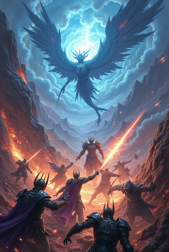 Create an image of 4 beings fighting each other.