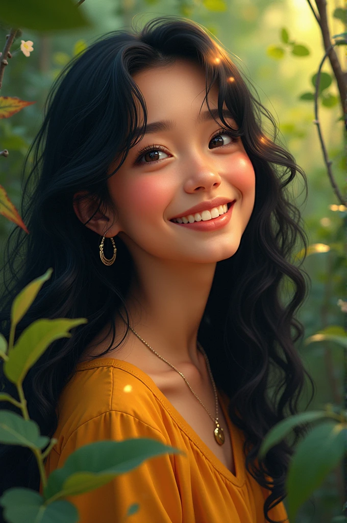highly detailed, 8k, masterpiece, 1girl, black_curly_hair, nude, smile, (perfect_face), bound, close-up, bdsm, on_back, ornate, intricate, dramatic lighting, 4k, detailed_background, caustics, full_body, ((in the style of metart)) half-asian, mixed asian-european, bronze skin ((film grain, soft lens)) in a garden, wild orchard, surrounded by fruit bearing trees