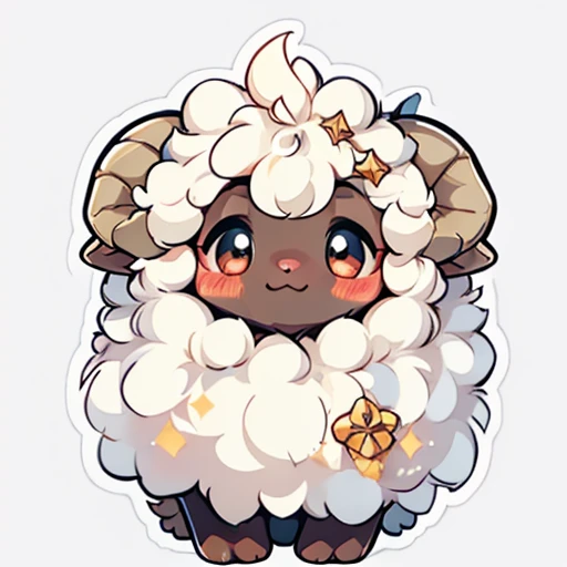 solo,   Black Face,   looking at viewer, blush, smile, simple background, closed mouth, horns, no humans, :3,  sheep, fluffy