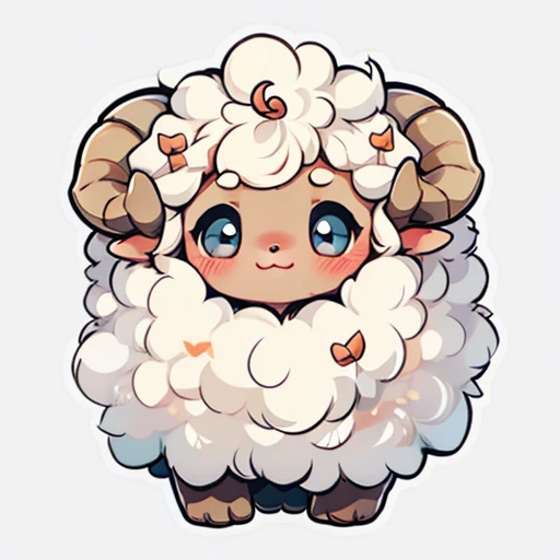 solo,   Black Face,   looking at viewer, blush, smile, simple background, closed mouth, horns, no humans, :3,  sheep, fluffy