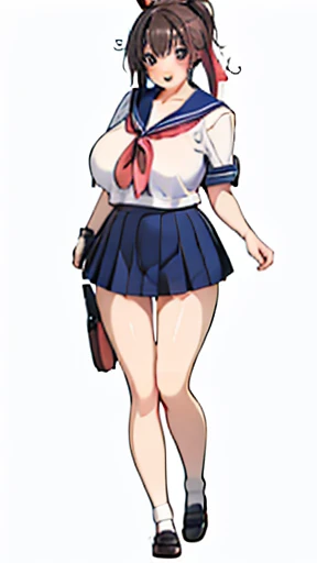 mvst 1girl, simple background, multiple views, school uniform, skirt, highleg panties, brown hair, blue eyes, ass